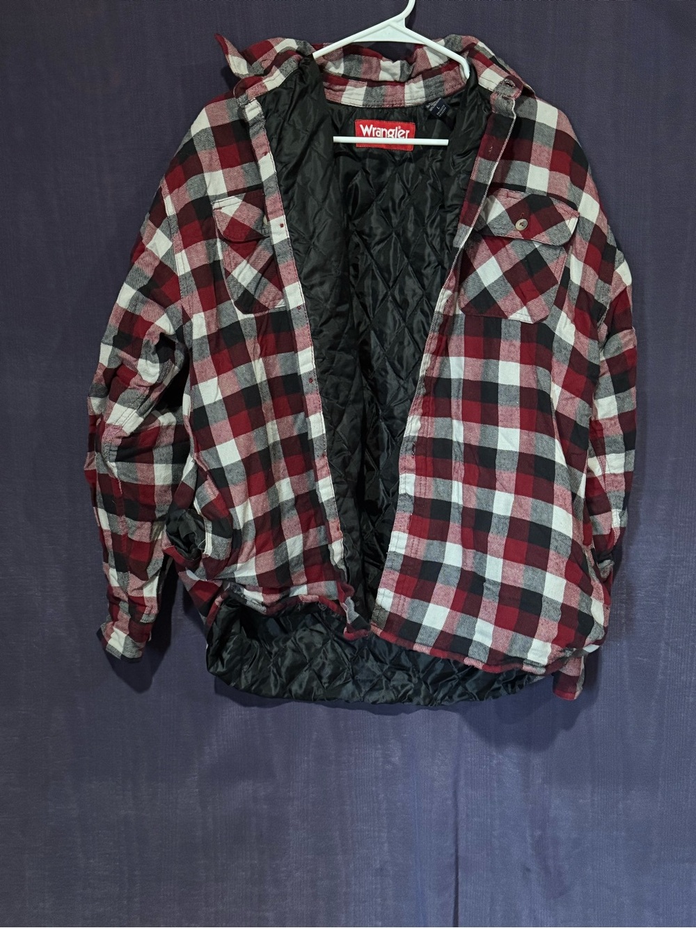 Wrangler Red, Black & White Plaid Hooded Jacket